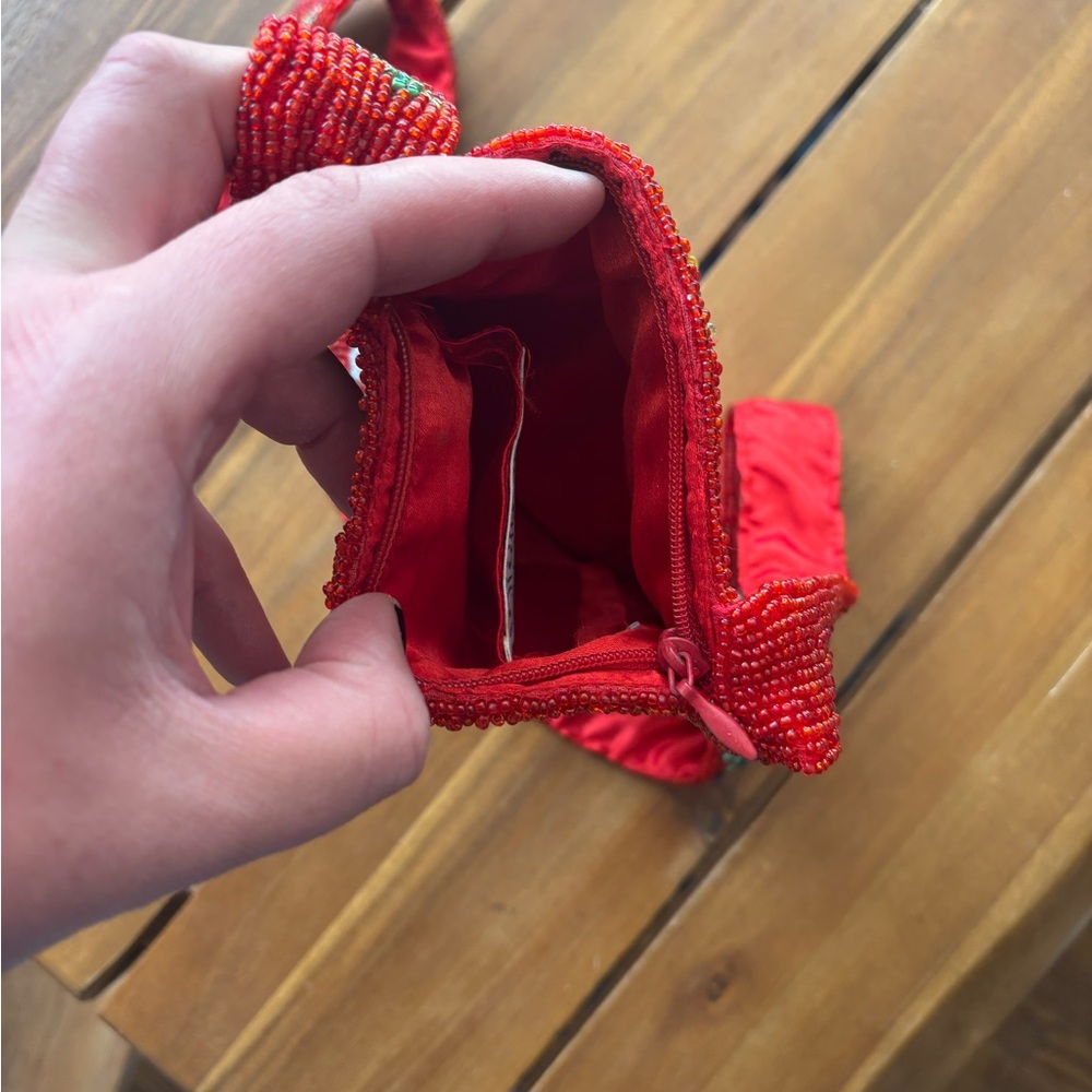 Vintage Saks Fifth Avenue Red Beaded Floral Bag - Picture 2 of 7
